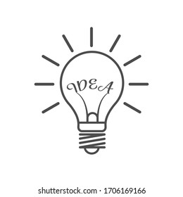 Light bulb and word IDEA. Idea icon. Empty polygon. Stock illustration isolated on a white background. Simple design