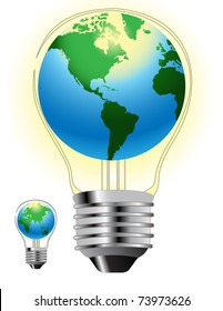 Light bulb with world globe