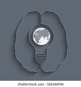 light bulb with a world globe in a human brain. Conceptual illustration for your design