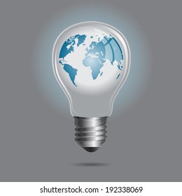 Light bulb with world inside isolated on grey 