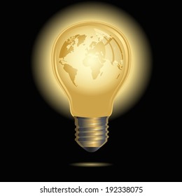 Light bulb with world inside isolated on black