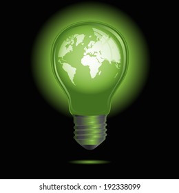 Light bulb with world inside isolated on black