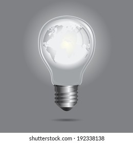 Light bulb with world inside isolated on grey 
