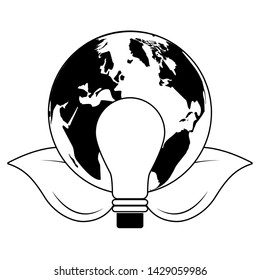 light bulb world leaves eco friendly environment vector illustration