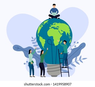 Light bulb world map, eco friendly concept, vector illustration