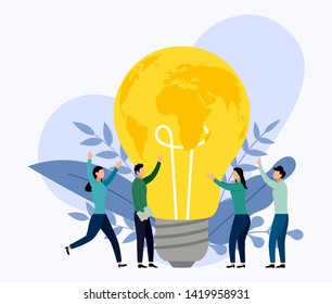 Light bulb world map, eco friendly concept, vector illustration