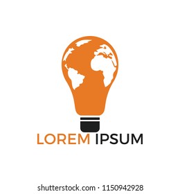 Light bulb with world map logo design. Illustration of an isolated light bulb icon with a world map 