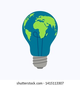Light bulb world map on white background, vector illustration