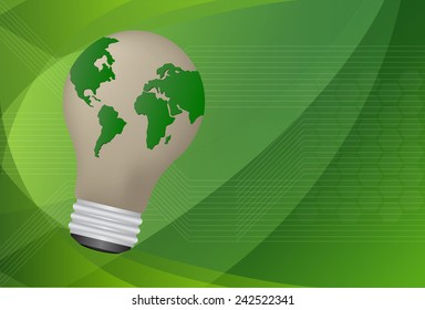 Light bulb with world map on it. Vector illustration