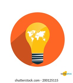 Light bulb with world map. Vector illustration.
