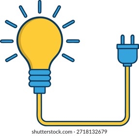 Glühbirne mit gelbem Kabel und Stecker auf weißem Hintergrund