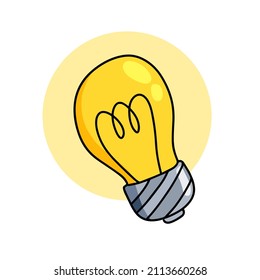 Light Bulb. Yellow electric device. Hand drawn illustration. Cartoon doodle lighting concept and idea