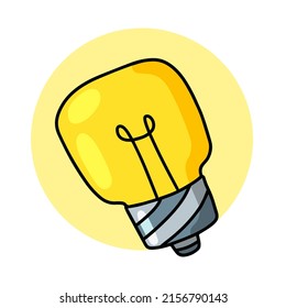 Bombilla. Dispositivo eléctrico amarillo. Ilustración dibujada a mano. Concepto e idea de iluminación de dibujos animados