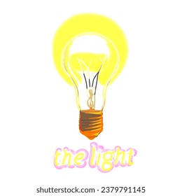 a light bulb with yellow light, written the ling, without a background