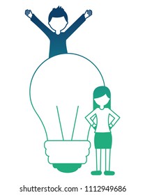 light bulb with young people isolated icon