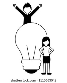 light bulb with young people isolated icon