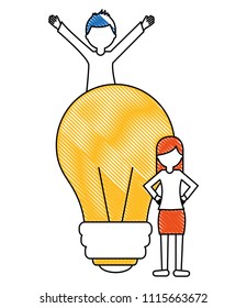 light bulb with young people isolated icon