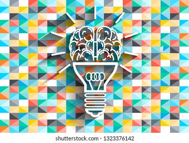 Light bulb,Brain-  Creative background,  Colorful Geometry.