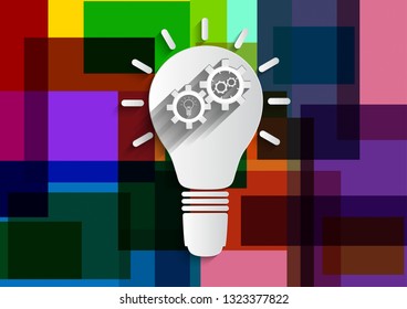 Light bulb,Cog and icon    - Creative background, Square Colorful.