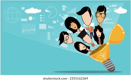  light bulb.illustration of the office concept business people in the flat style. e-commerce and team work.idea and concept think creativity.