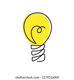 Light bulb,one line art,hand drawn continuous contour.Sketch electric device,idea concept.Sign of scientific discovery,insight.Decoration for banners,stories,posters.Editable stroke.Isolated.Vector 
