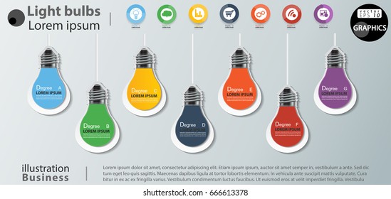 Light bulbs 7 color of thought -  modern Idea and Concept Vector illustration Business Infographic template with  icon.