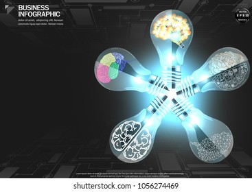 Light bulbs Brain 5 model  and Background Modern Technology  - Modern design Idea and Concept Vector illustration business  Infographic template.