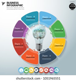 Light bulbs -  Building in the city Brain - modern Idea and Concept Vector illustration Business Infographic template with icon. 
