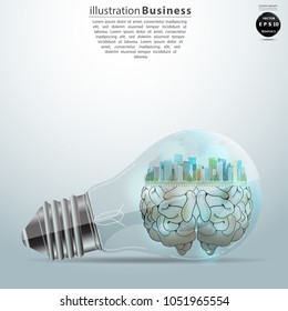
Light bulbs -  Building in the city Brain - modern Idea and Concept Vector illustration business.