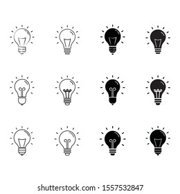 Light bulbs. Bulb icon set. Lamp line icon on white background. Vector illustration.