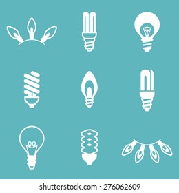 Light bulbs. Bulb icon set on cyan background.