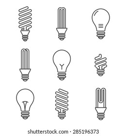 Light bulbs. Bulb icon set. Isolated on white background. Electricity saving