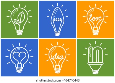 Light bulbs. Bulb icon set. Creative light bulb. Collection of design elements. Vector illustration