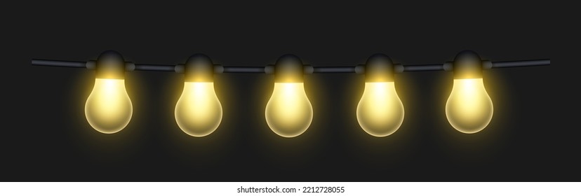 Light bulbs. Christmas new year String Lights. Garland vector illustration isolated on a gray background.