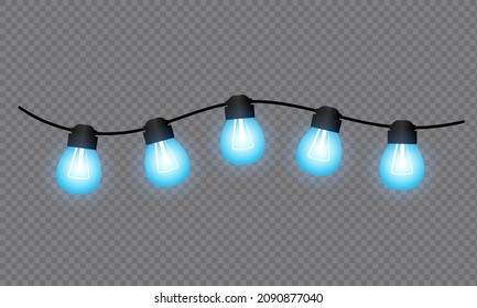 Light bulbs. Christmas String Lights. Garland vector illustration isolated on a transparent background.