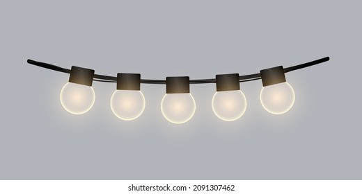Light bulbs. Christmas String Lights. Garland vector illustration isolated on a transparent background.	