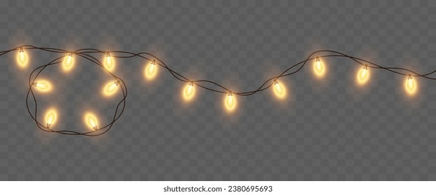 Light bulbs. Christmas String Lights. Vector clipart isolated on a transparent background.