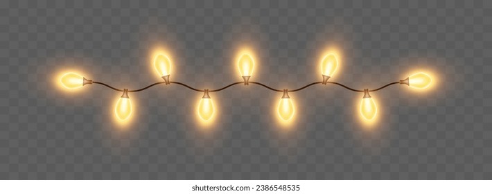 Light bulbs. Christmas String Lights. Vector clipart isolated on a transparent background.