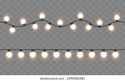 Light bulbs. Christmas String Lights. Vector clipart isolated on a transparent background.