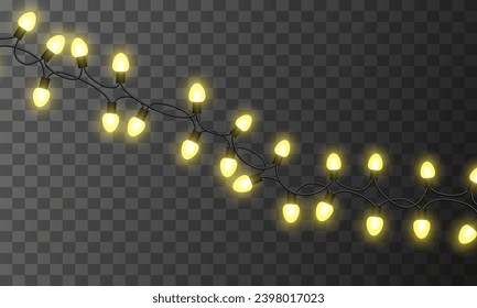 Light bulbs. Christmas String Lights. Vector clipart isolated on a transparent background.