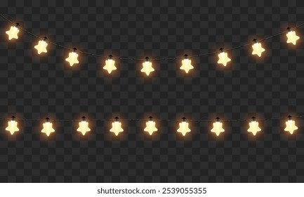 Light bulbs. Christmas String Lights. Vector clipart isolated on a transparent background.