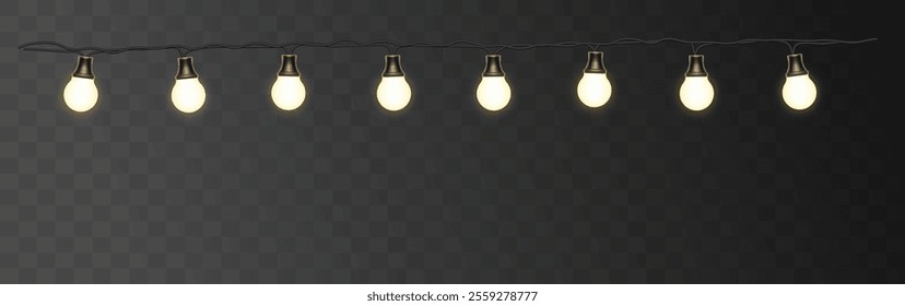 Light bulbs. Christmas String Lights. Vector clipart isolated on a transparent background.