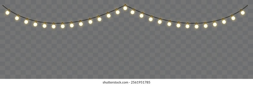 Light bulbs. Christmas String Lights. Vector clipart isolated on a transparent background.