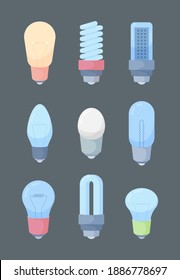 Light bulbs collection. Electric light simple flat style colored lamps garish vector collection pictures