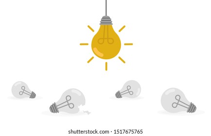Light bulbs collection on white background. Glowing and broken light bulbs vector illustration. Energy and idea symbol