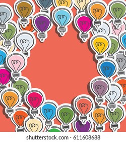 Light bulbs with colour and space text