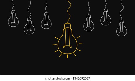 Light bulbs. Creativity concept with innovation.Strategy and leadership on teamwork. Opportunity, solution and success. Vector illustration.