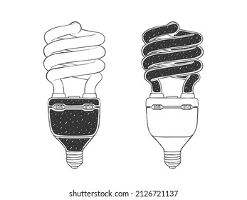 Doodle de bombillas, iconos de ideas dibujados a mano. Dos boceto de bombilla. Ilustración del vector