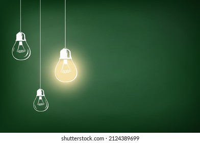 Light bulbs drawn on a school board. Banner for the place for text. Vector illustration