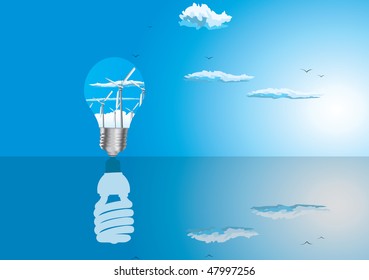 Light bulbs ecology concept with reflection